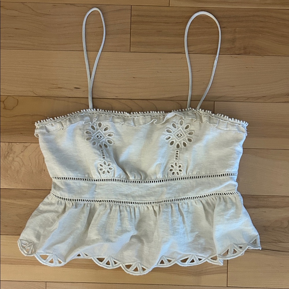 Zara Cream Eyelet Peplum Camisole